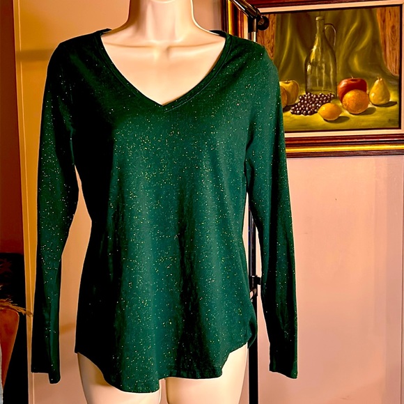 SONOMA GOOD FOR LIFE | V NECK SPARKLE TEE | Green| Size XS - Picture 1 of 8